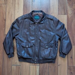 Hill & Archer Chocolate Leather Bomber (L)